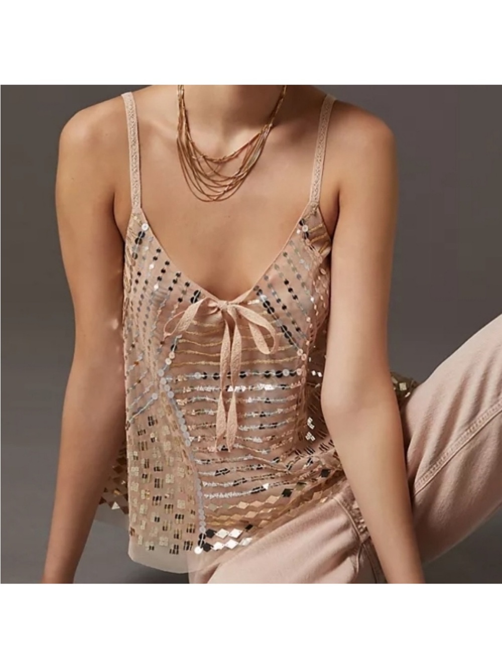 Anthropologie sequin sheer tank sz Medium - Picture 7 of 9